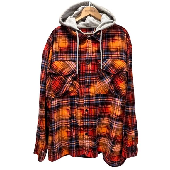 Urban Outfitters Flannel Plaid Hooded Oversized Shirt, XL - Picture 1 of 11